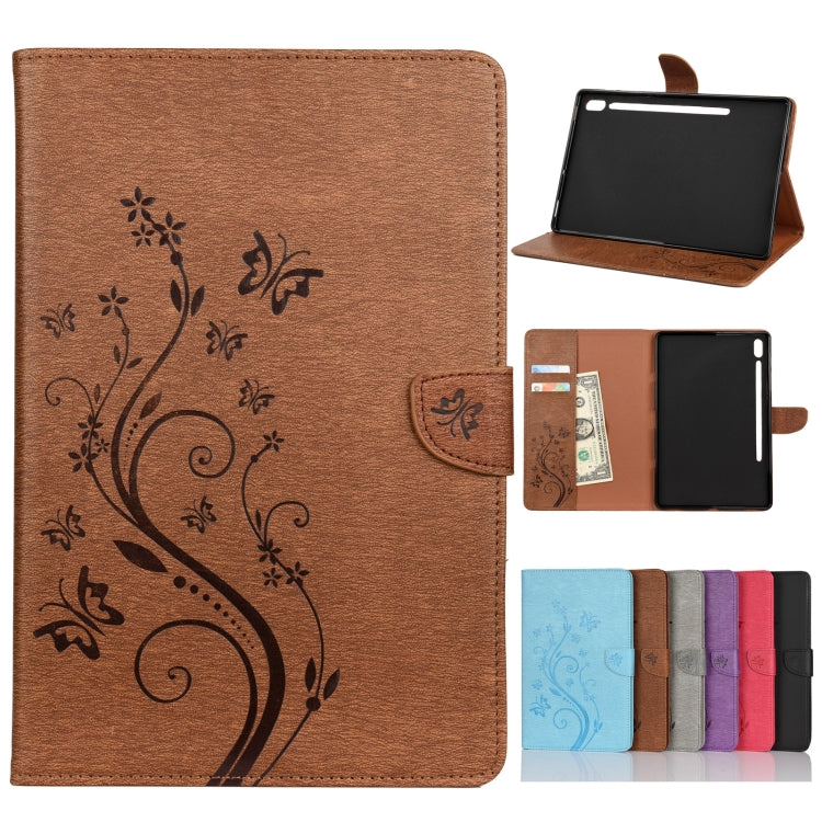 Étui à rabat horizontal en similicuir avec motif de gaufrage de fleurs papillons avec support, fentes pour cartes et portefeuille, pour Samsung Galaxy Tab A7 10.4 (2020), Galaxy Tab A 8.4 (2020), Galaxy Tab S8 / S7 / S6