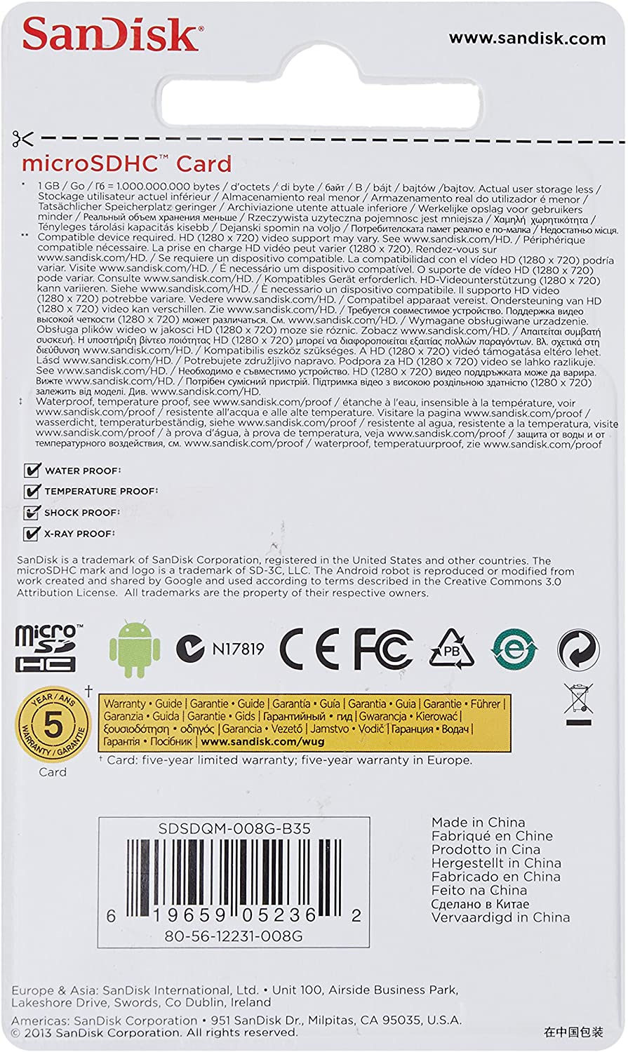 Sandisk carte mémoire microSDHC 8Go classe 4 - SDSDQM-008G-B35