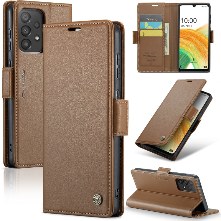 Étui CaseMe en simili-cuir avec boucle papillon Protection antivol RFID pour Samsung Galaxy S23+ 5G / Galaxy A12 5G / Galaxy S20 / Galaxy S23 Ultra 5G / Galaxy A33 5G.