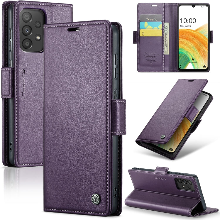 Étui CaseMe en simili-cuir avec boucle papillon Protection antivol RFID pour Samsung Galaxy S23+ 5G / Galaxy A12 5G / Galaxy S20 / Galaxy S23 Ultra 5G / Galaxy A33 5G.