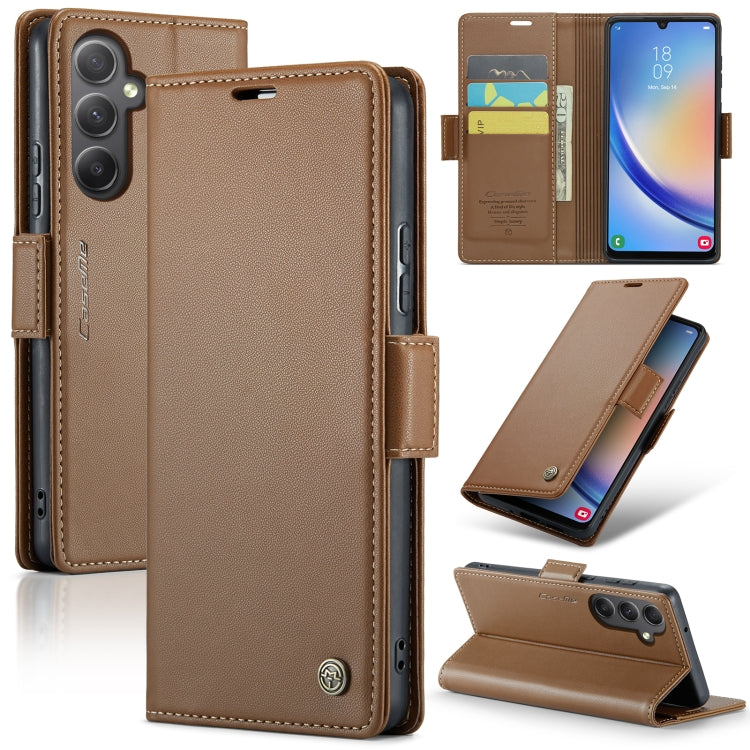 Étui CaseMe en simili-cuir avec boucle papillon Protection antivol RFID pour Samsung Galaxy S21+ 5G / Note 10+ / Note20 Ultra / A40 / A34 5G.