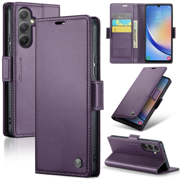 Étui CaseMe en simili-cuir avec boucle papillon Protection antivol RFID pour Samsung Galaxy S21+ 5G / Note 10+ / Note20 Ultra / A40 / A34 5G.