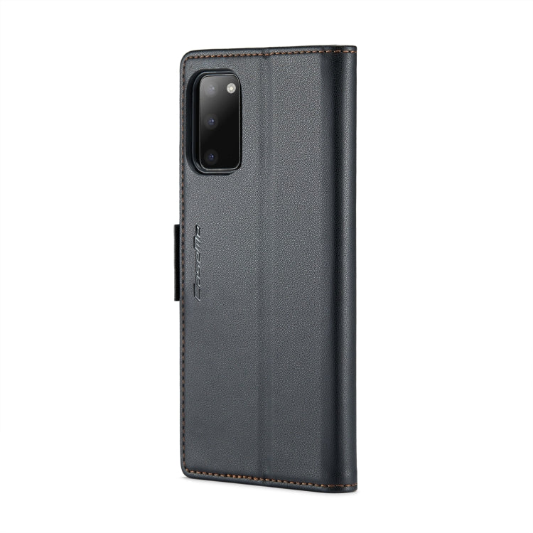 Étui CaseMe 023 en similicuir texture litchi, avec boucle papillon et protection antivol (RFID) pour Samsung Galaxy S20, Galaxy S20+, Galaxy A71 4G, Galaxy A51 4G/M40s