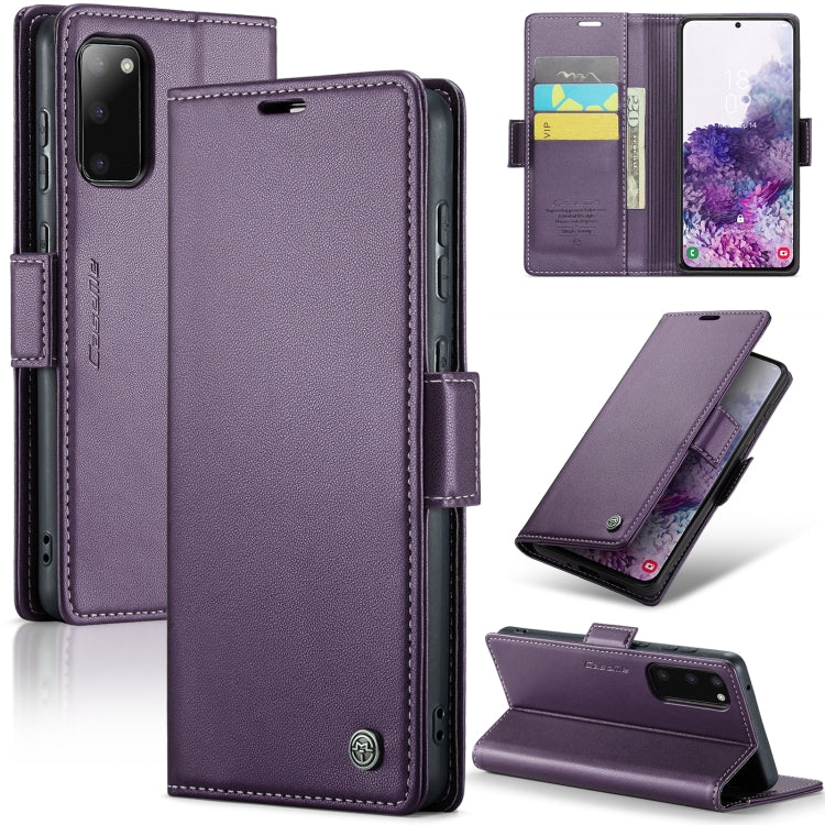 Étui CaseMe en simili-cuir avec boucle papillon Protection antivol RFID pour Samsung Galaxy S23+ 5G / Galaxy A12 5G / Galaxy S20 / Galaxy S23 Ultra 5G / Galaxy A33 5G.