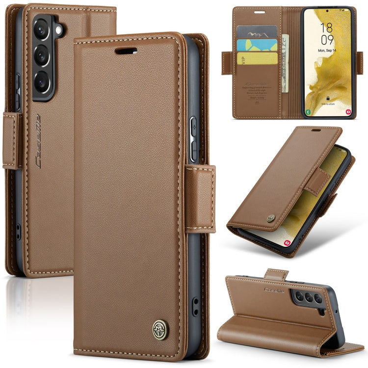 Étui CaseMe en simili-cuir avec boucle papillon Protection antivol RFID pour Samsung Galaxy S24 5G / Galaxy S20 Ultra / Galaxy A15 4G/5G / Galaxy S22 5G / Galaxy A71 4G.