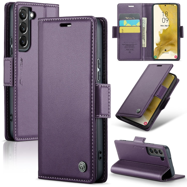 Étui CaseMe en simili-cuir avec boucle papillon Protection antivol RFID pour Samsung Galaxy S24 5G / Galaxy S20 Ultra / Galaxy A15 4G/5G / Galaxy S22 5G / Galaxy A71 4G.