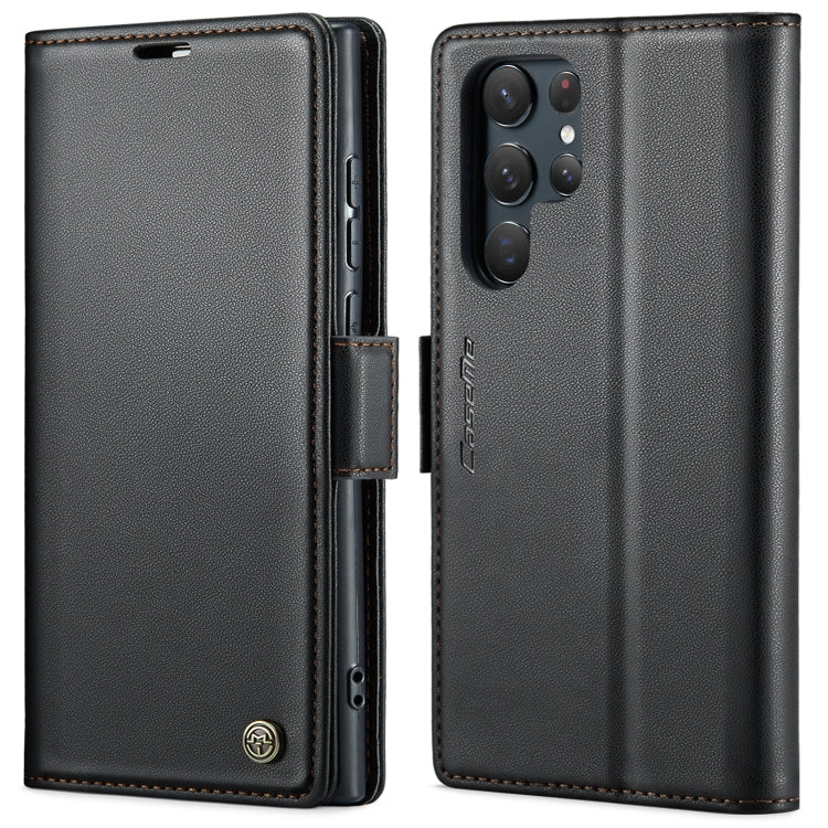 Étui CaseMe 023 en similicuir texture litchi, avec boucle papillon et protection antivol (RFID) pour Samsung Galaxy A73 5G, Galaxy A33 5G, Galaxy S22 Ultra 5G, Galaxy S22+ 5G