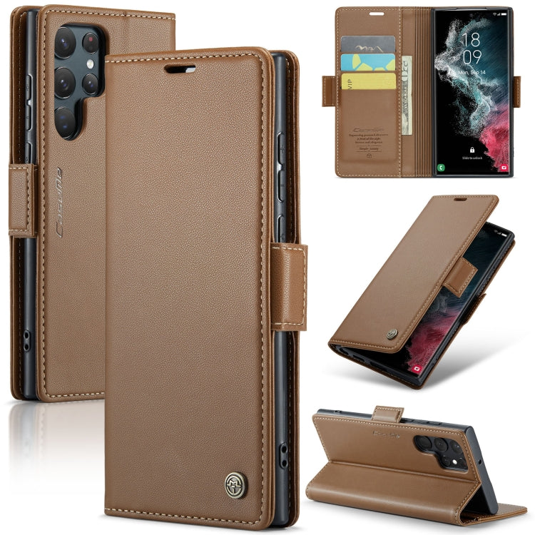 Étui CaseMe en simili-cuir avec boucle papillon Protection antivol RFID pour Samsung Galaxy S22 Ultra 5G / Galaxy S22+ 5G / Galaxy S20+ / Galaxy S24 Ultra / Galaxy A54 5G.