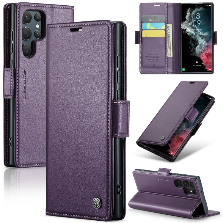 Étui CaseMe en simili-cuir avec boucle papillon Protection antivol RFID pour Samsung Galaxy S22 Ultra 5G / Galaxy S22+ 5G / Galaxy S20+ / Galaxy S24 Ultra / Galaxy A54 5G.