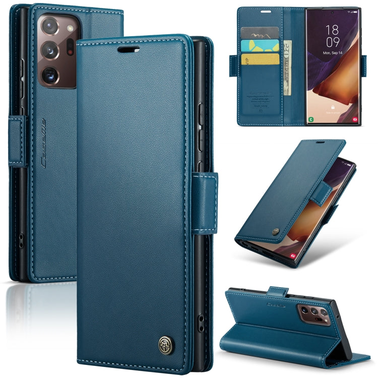 Étui CaseMe en simili-cuir avec boucle papillon Protection antivol RFID pour Samsung Galaxy S21+ 5G / Note 10+ / Note20 Ultra / A40 / A34 5G.