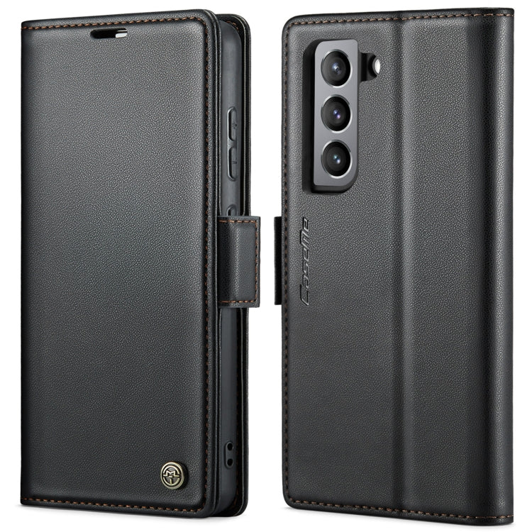 Étui CaseMe 023 en similicuir texture litchi, avec boucle papillon et protection antivol (RFID) pour Samsung Galaxy S21 FE 5G, Galaxy A72, Galaxy A53, Galaxy S21 5G