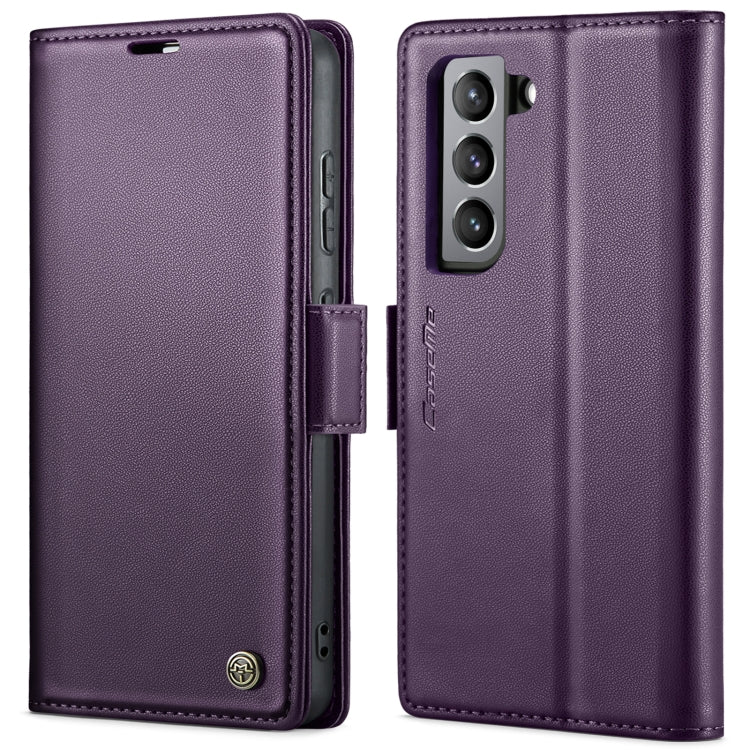 Étui CaseMe en simili-cuir avec boucle papillon Protection antivol RFID pour Samsung Galaxy S24+ 5G / Galaxy A51 4G/M40s / Galaxy A73 5G / Galaxy A24 4G / Galaxy S21 FE 5G.