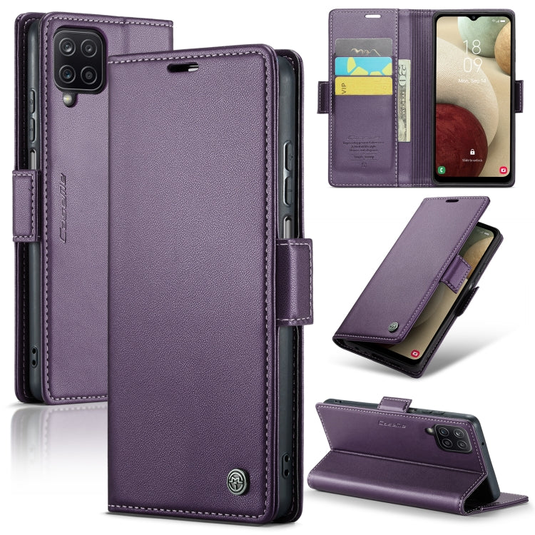 Étui CaseMe en simili-cuir avec boucle papillon Protection antivol RFID pour Samsung Galaxy S23+ 5G / Galaxy A12 5G / Galaxy S20 / Galaxy S23 Ultra 5G / Galaxy A33 5G.