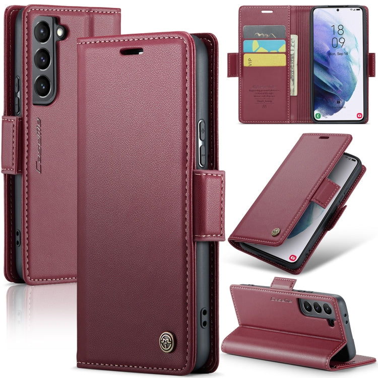 Étui CaseMe en simili-cuir avec boucle papillon Protection antivol RFID pour Samsung Galaxy S21+ 5G / Note 10+ / Note20 Ultra / A40 / A34 5G.