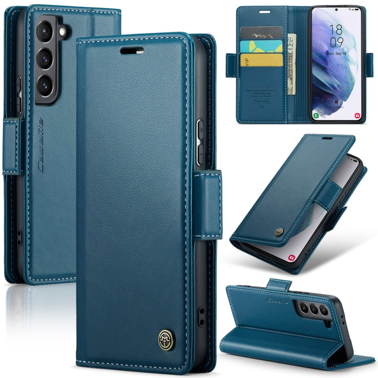 Étui CaseMe en simili-cuir avec boucle papillon Protection antivol RFID pour Samsung Galaxy S21+ 5G / Note 10+ / Note20 Ultra / A40 / A34 5G.