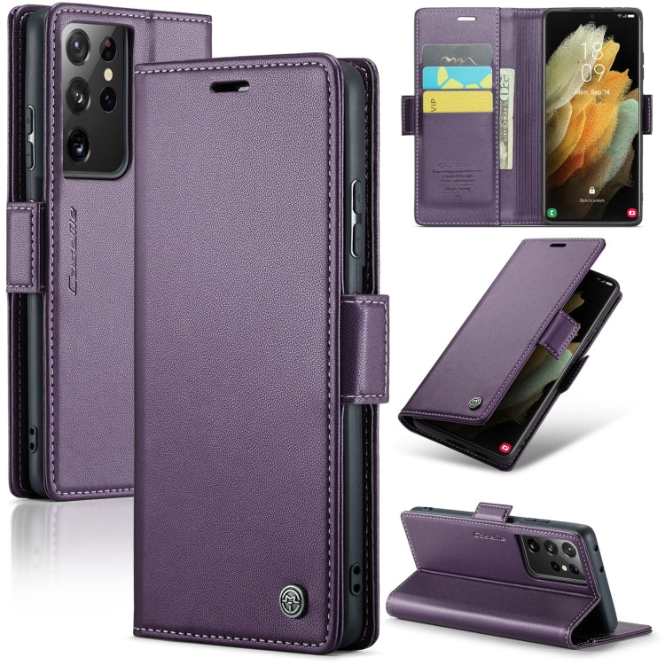 Étui CaseMe en simili-cuir avec boucle papillon Protection antivol RFID pour Samsung Galaxy S21 Ultra 5G / Galaxy A55 / Galaxy S10+ / Galaxy A30s/A50s/A50 / Galaxy A23.