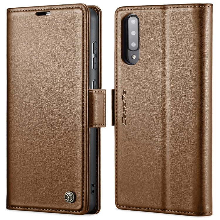 Étui CaseMe 023 en similicuir texture litchi, avec boucle papillon et protection antivol (RFID) pour Samsung Galaxy A70/A70s, Galaxy A20/A30/M10s, Galaxy A30s / A50s / A50, Galaxy Note10+