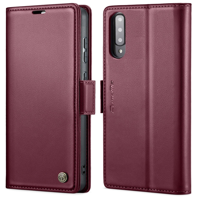 Étui CaseMe 023 en similicuir texture litchi, avec boucle papillon et protection antivol (RFID) pour Samsung Galaxy A70/A70s, Galaxy A20/A30/M10s, Galaxy A30s / A50s / A50, Galaxy Note10+