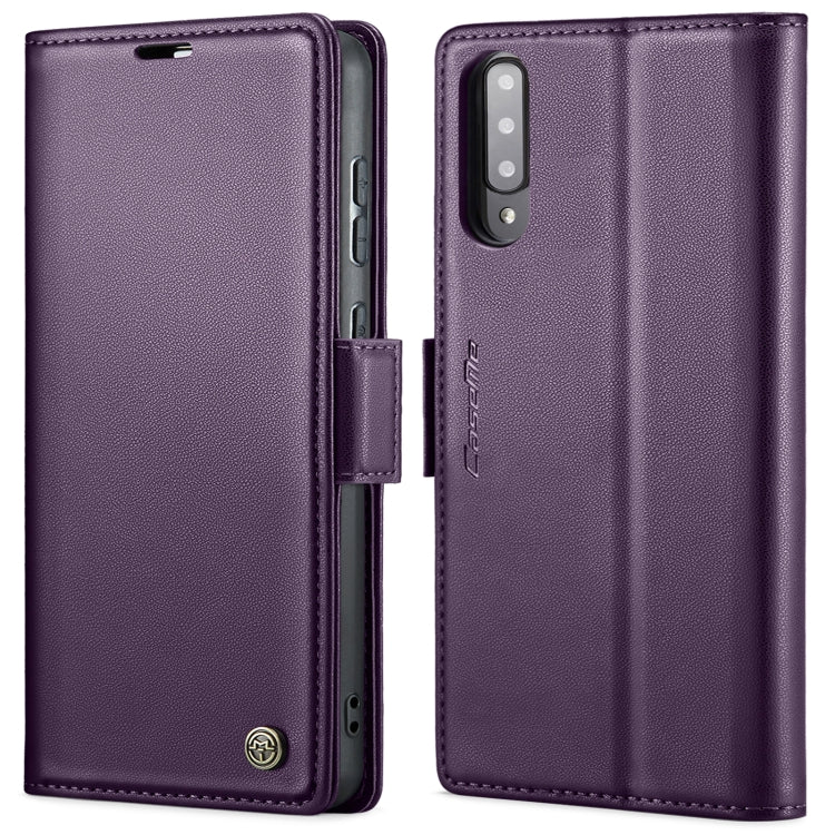 Étui CaseMe 023 en similicuir texture litchi, avec boucle papillon et protection antivol (RFID) pour Samsung Galaxy A70/A70s, Galaxy A20/A30/M10s, Galaxy A30s / A50s / A50, Galaxy Note10+