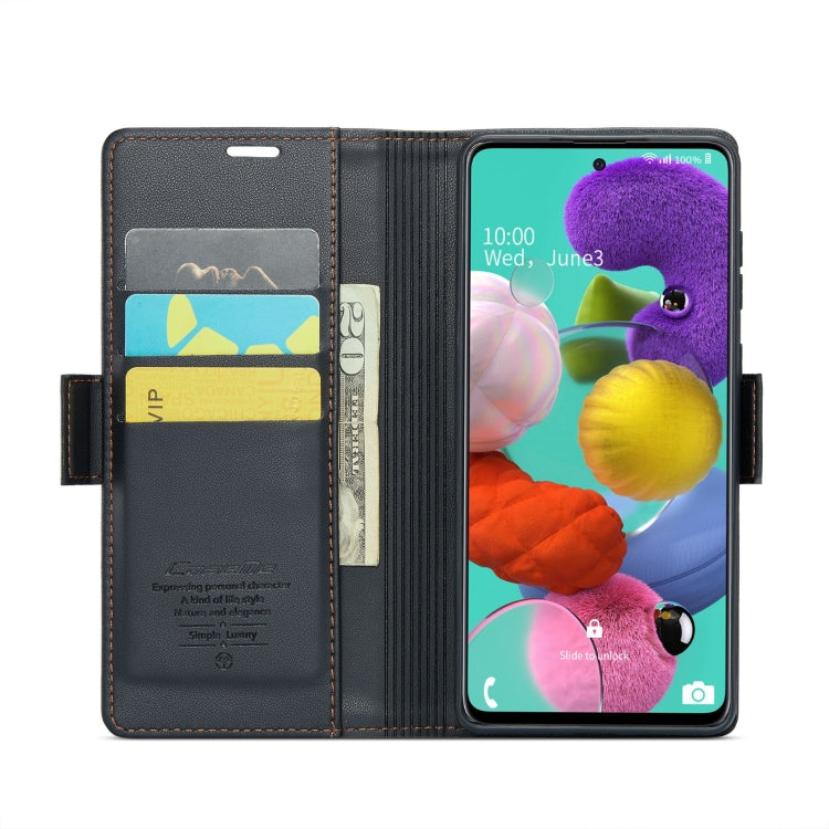 Étui CaseMe en simili-cuir avec boucle papillon Protection antivol RFID pour Samsung Galaxy S24+ 5G / Galaxy A51 4G/M40s / Galaxy A73 5G / Galaxy A24 4G / Galaxy S21 FE 5G.