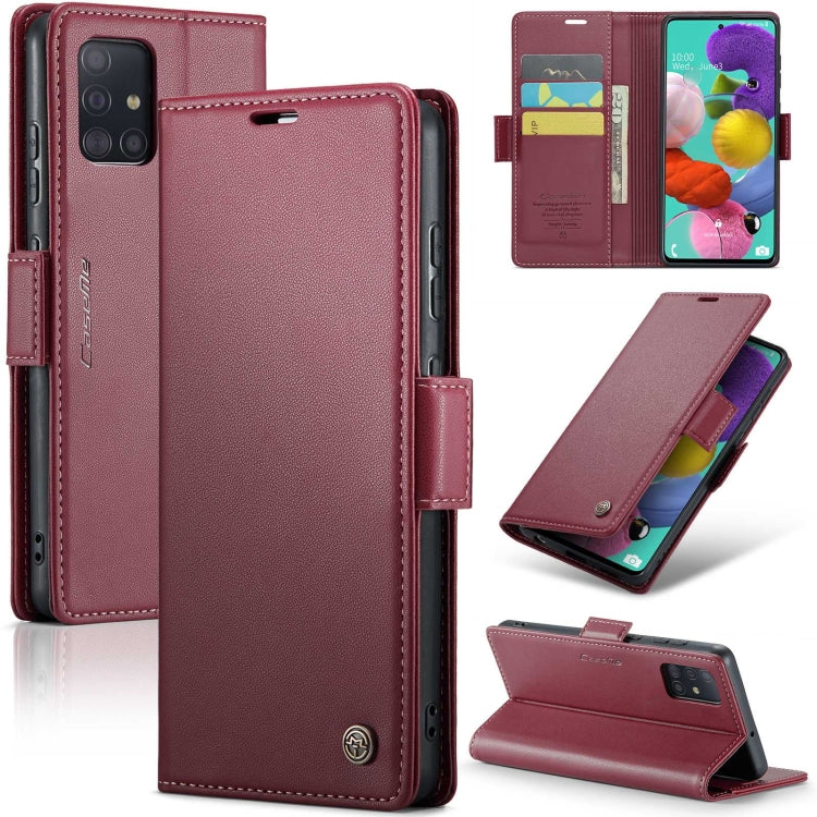 Étui CaseMe en simili-cuir avec boucle papillon Protection antivol RFID pour Samsung Galaxy S24+ 5G / Galaxy A51 4G/M40s / Galaxy A73 5G / Galaxy A24 4G / Galaxy S21 FE 5G.