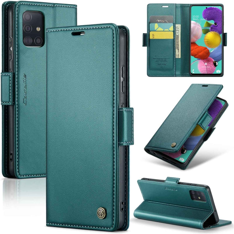 Étui CaseMe en simili-cuir avec boucle papillon Protection antivol RFID pour Samsung Galaxy S24+ 5G / Galaxy A51 4G/M40s / Galaxy A73 5G / Galaxy A24 4G / Galaxy S21 FE 5G.