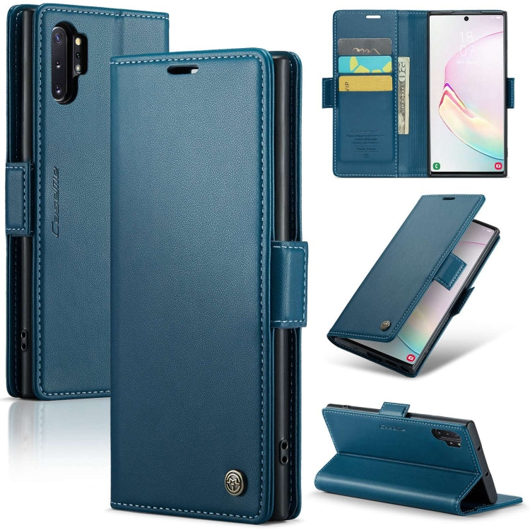 Étui CaseMe en simili-cuir avec boucle papillon Protection antivol RFID pour Samsung Galaxy S21+ 5G / Note 10+ / Note20 Ultra / A40 / A34 5G.