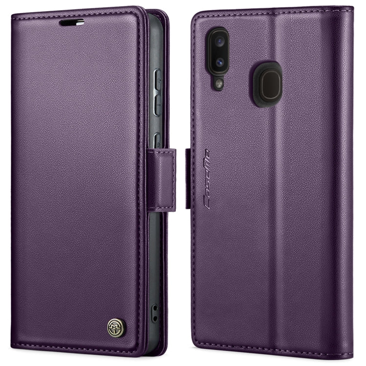 Étui CaseMe 023 en similicuir texture litchi, avec boucle papillon et protection antivol (RFID) pour Samsung Galaxy A70/A70s, Galaxy A20/A30/M10s, Galaxy A30s / A50s / A50, Galaxy Note10+