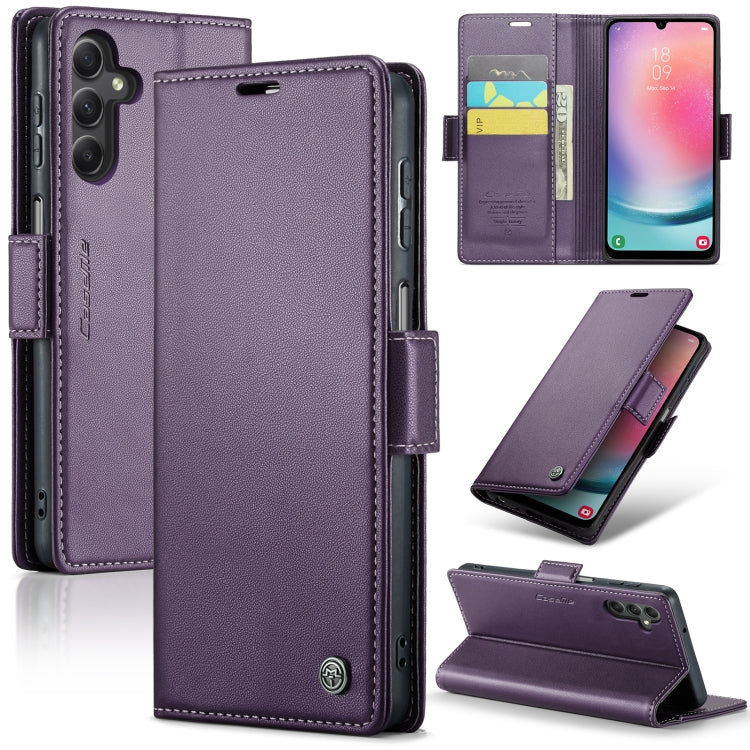 Étui CaseMe en simili-cuir avec boucle papillon Protection antivol RFID pour Samsung Galaxy S24+ 5G / Galaxy A51 4G/M40s / Galaxy A73 5G / Galaxy A24 4G / Galaxy S21 FE 5G.