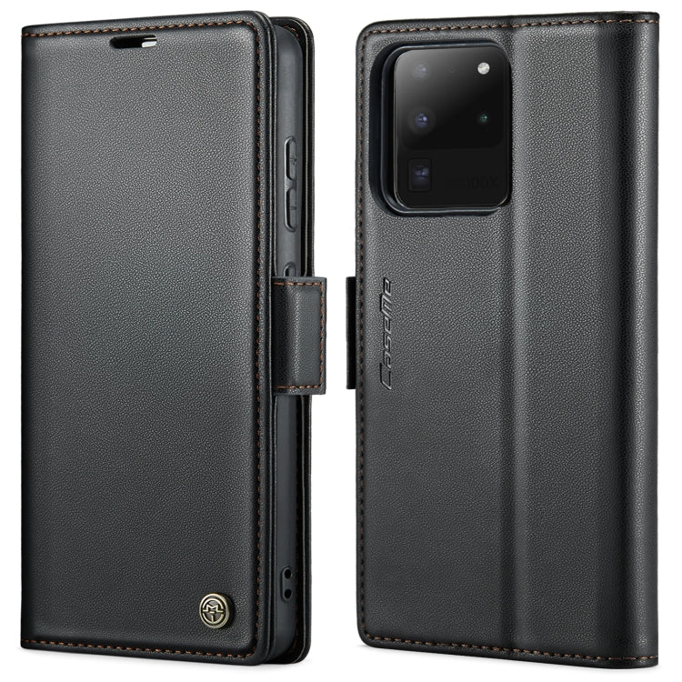 Étui CaseMe 023 en similicuir texture litchi, avec boucle papillon et protection antivol (RFID) pour Samsung Galaxy S21+ 5G, Galaxy S21 Ultra 5G, Galaxy Note20 Ultra, Galaxy S20 Ultra