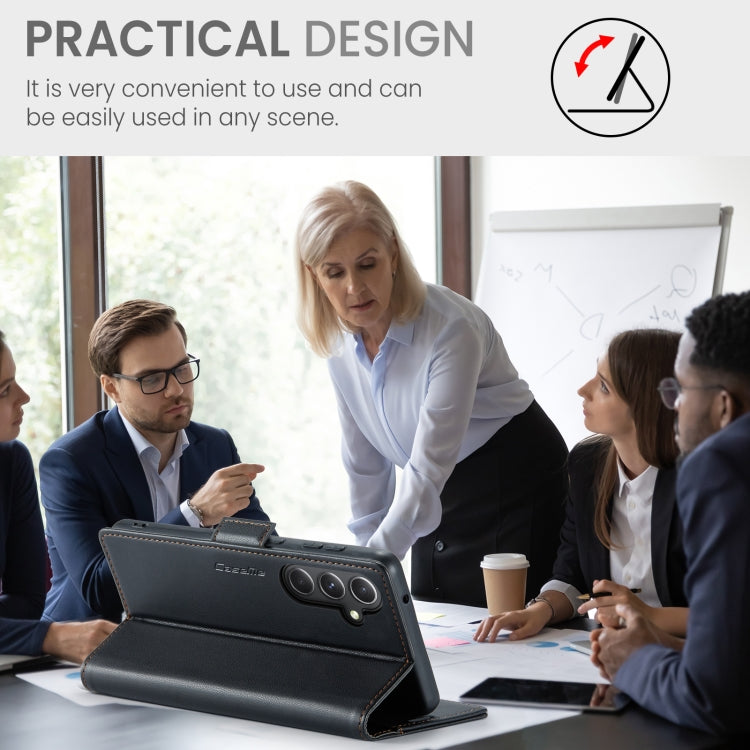 Étui CaseMe 023 en similicuir texture litchi, avec boucle papillon et protection antivol (RFID) pour Samsung Galaxy S23 FE 5G, Galaxy A24 4G, Galaxy A14 4G/5G,  Galaxy A34 5G