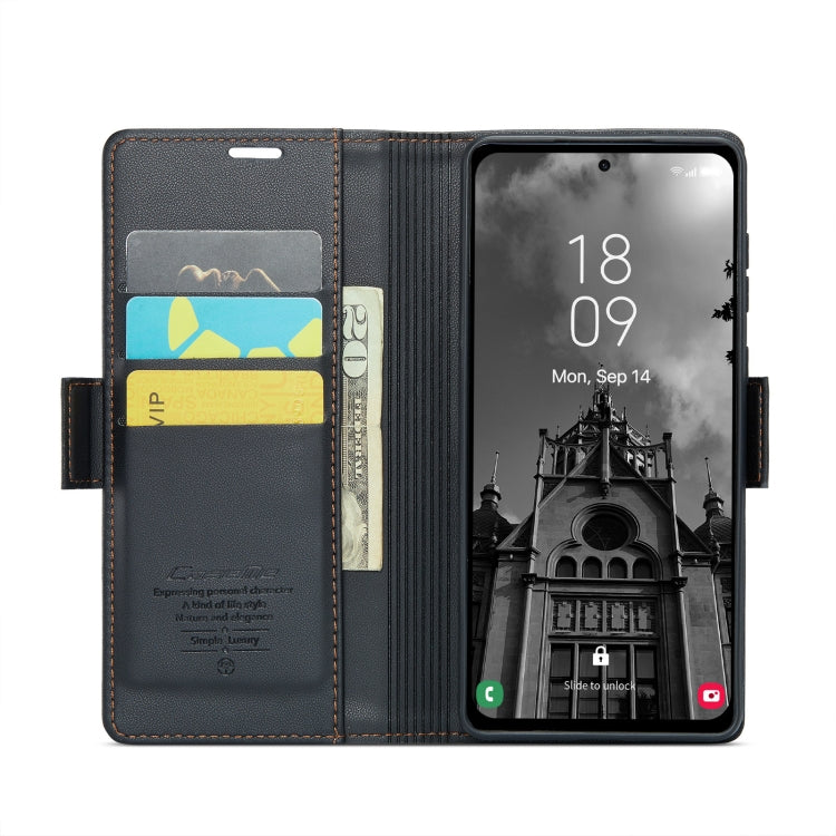 Étui CaseMe en simili-cuir avec boucle papillon Protection antivol RFID pour Samsung Galaxy S21 Ultra 5G / Galaxy A55 / Galaxy S10+ / Galaxy A30s/A50s/A50 / Galaxy A23.