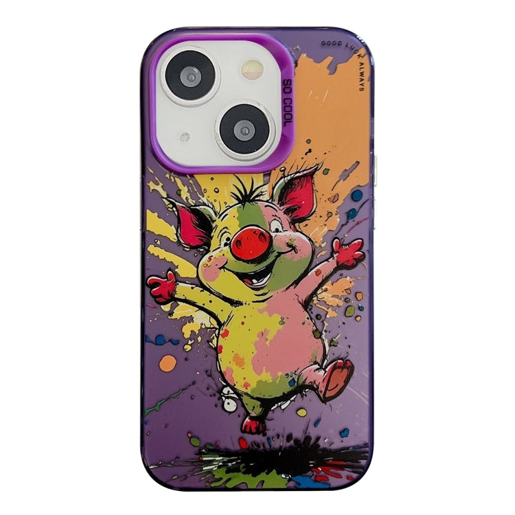 Pour iPhone 15 plus Série de peinture à l'huile de motif animal PC + étui de téléphone en TPU, Series 15