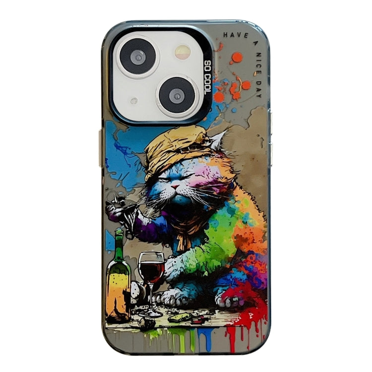 Série de peinture à l'huile de motif animal PC + étui de téléphone en TPU