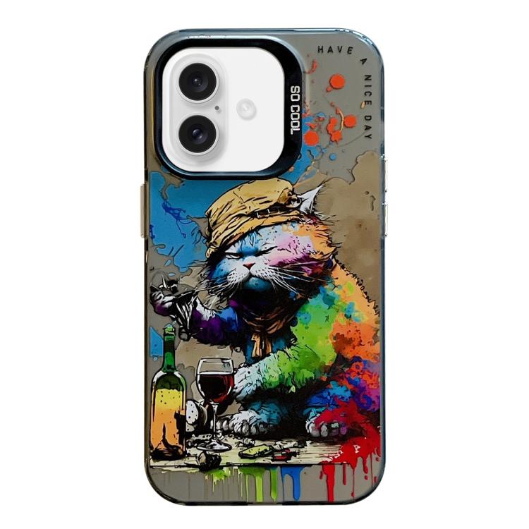 Série de peinture à l'huile de motifs animaliers en PC + coque en TPU, pour iPhone 16 Pro Max