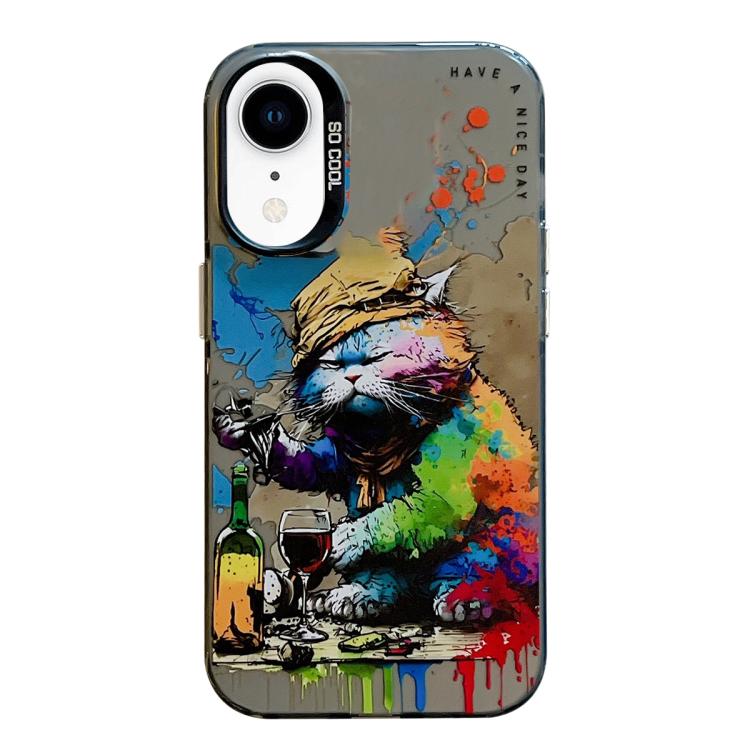 Série de peinture à l'huile de motif animal PC + étui de téléphone en TPU, For iPhone XR