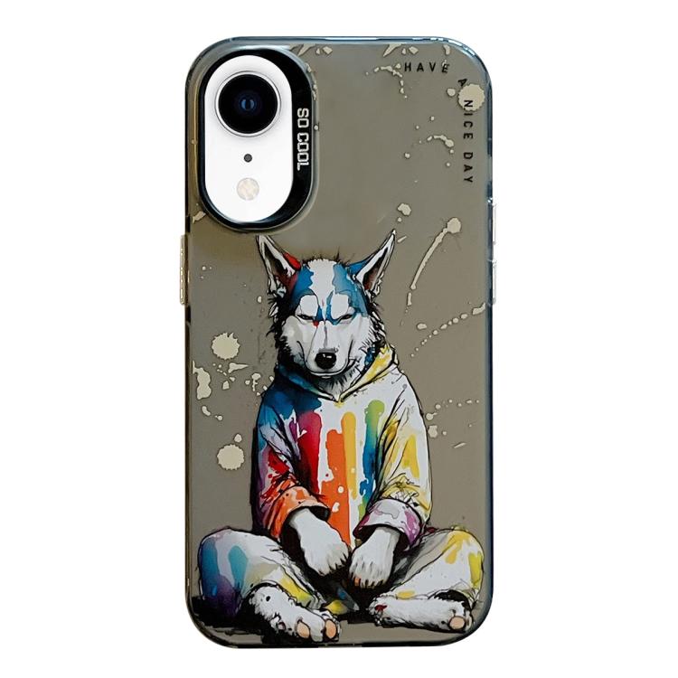 Série de peinture à l'huile de motif animal PC + étui de téléphone en TPU, For iPhone XR
