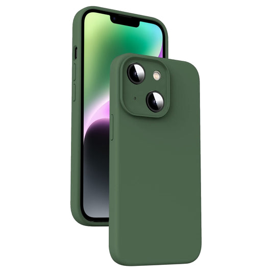 Coque de protection en silicone liquide vert foncé pour iPhone 16 Pro vue de dos