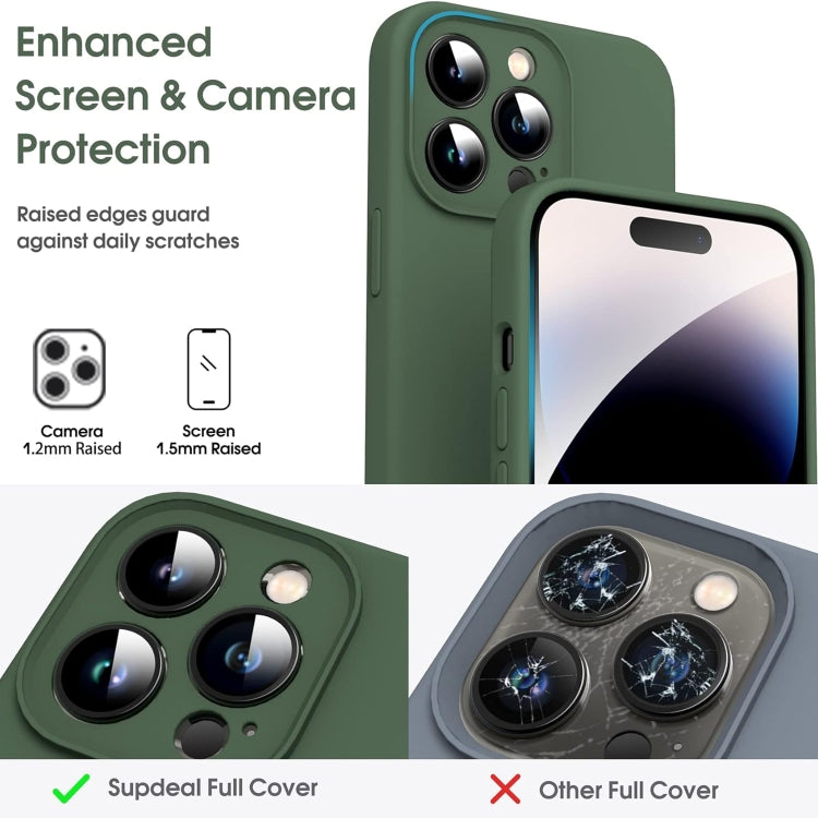 Coque antichoc en silicone liquide et microfibre pour iPhone 13 / 13 Pro Max / 14 Plus / 14 Pro Max / 16 Pro / 16 Pro Max.