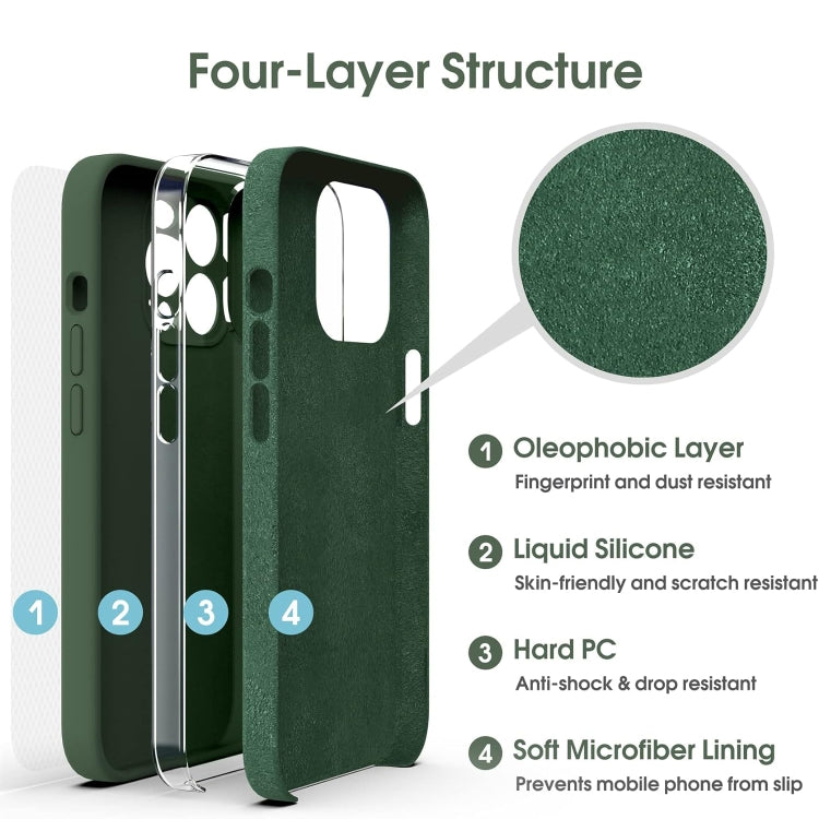 Coque antichoc en silicone liquide et microfibre pour iPhone 13 / 13 Pro Max / 14 Plus / 14 Pro Max / 16 Pro / 16 Pro Max.