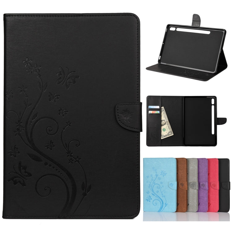 Étui à rabat horizontal  en similicuir avec motif de gaufrage de fleurs papillons avec support, fentes pour cartes et portefeuille, pour Samsung Galaxy Tab A7 10.4 (2020), Galaxy Tab A 8.4 (2020), Galaxy Tab S8 / S7 / S6