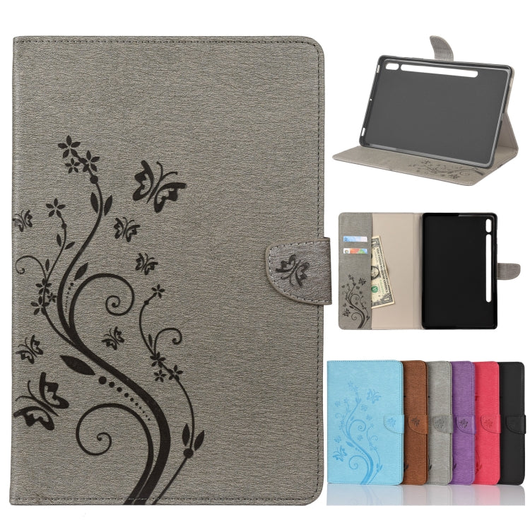 Étui à rabat horizontal  en similicuir avec motif de gaufrage de fleurs papillons avec support, fentes pour cartes et portefeuille, pour Samsung Galaxy Tab A7 10.4 (2020), Galaxy Tab A 8.4 (2020), Galaxy Tab S8 / S7 / S6