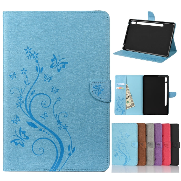 Étui à rabat horizontal  en similicuir avec motif de gaufrage de fleurs papillons avec support, fentes pour cartes et portefeuille, pour Samsung Galaxy Tab A7 10.4 (2020), Galaxy Tab A 8.4 (2020), Galaxy Tab S8 / S7 / S6