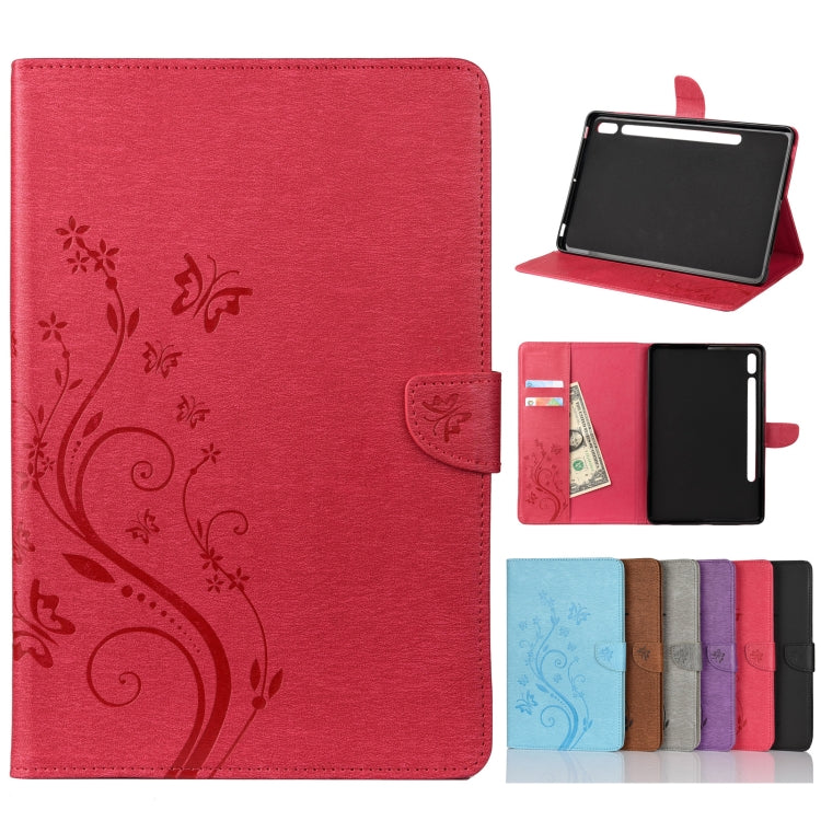 Étui à rabat horizontal  en similicuir avec motif de gaufrage de fleurs papillons avec support, fentes pour cartes et portefeuille, pour Samsung Galaxy Tab A7 10.4 (2020), Galaxy Tab A 8.4 (2020), Galaxy Tab S8 / S7 / S6