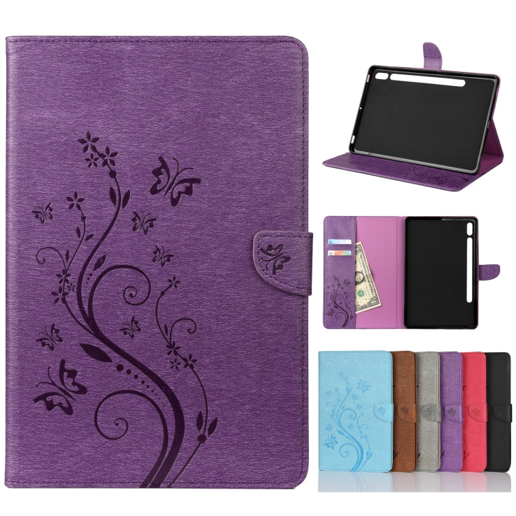 Étui à rabat horizontal  en similicuir avec motif de gaufrage de fleurs papillons avec support, fentes pour cartes et portefeuille, pour Samsung Galaxy Tab A7 10.4 (2020), Galaxy Tab A 8.4 (2020), Galaxy Tab S8 / S7 / S6