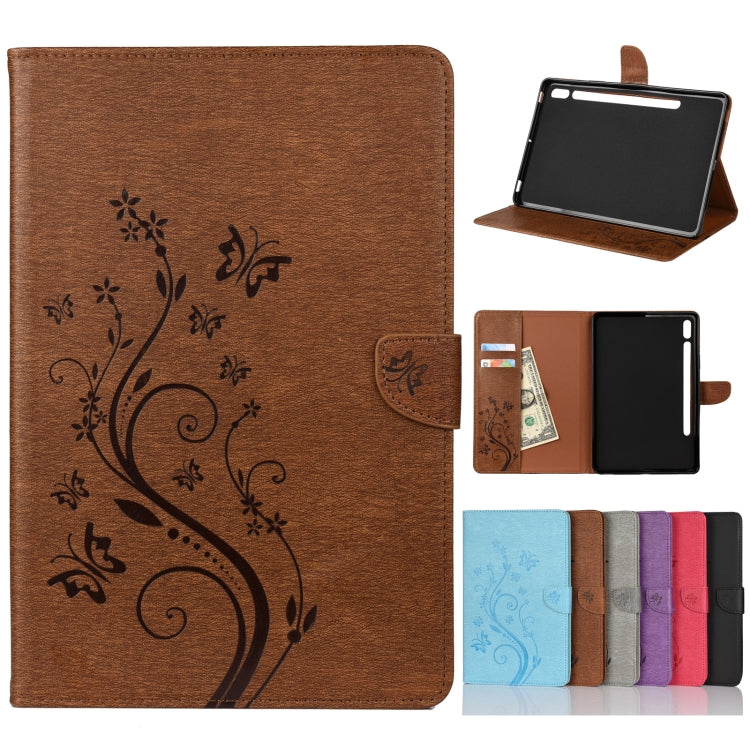 Étui à rabat horizontal  en similicuir avec motif de gaufrage de fleurs papillons avec support, fentes pour cartes et portefeuille, pour Samsung Galaxy Tab A7 10.4 (2020), Galaxy Tab A 8.4 (2020), Galaxy Tab S8 / S7 / S6
