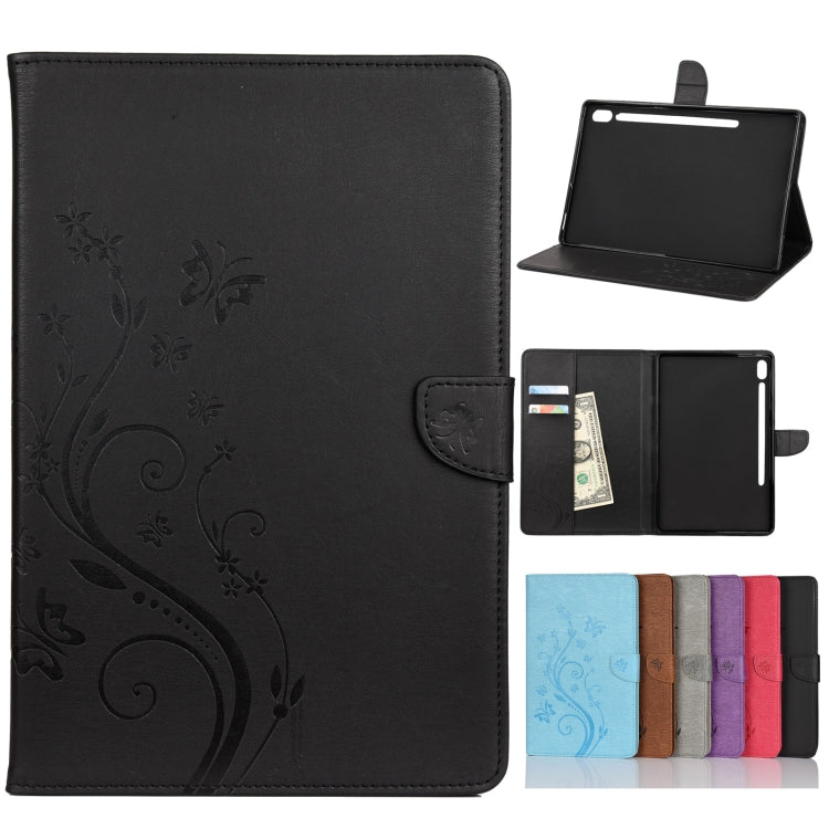 Étui à rabat horizontal  en similicuir avec motif de gaufrage de fleurs papillons avec support, fentes pour cartes et portefeuille, pour Samsung Galaxy Tab A7 10.4 (2020), Galaxy Tab A 8.4 (2020), Galaxy Tab S8 / S7 / S6