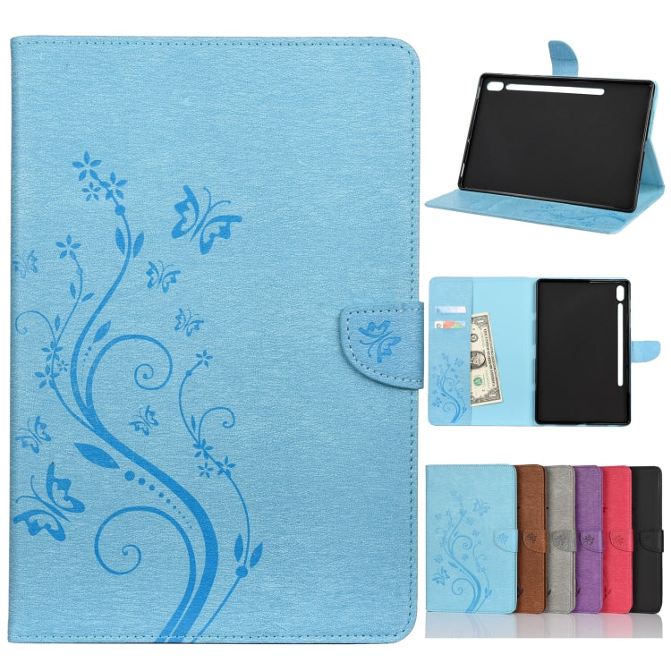 Étui à rabat horizontal  en similicuir avec motif de gaufrage de fleurs papillons avec support, fentes pour cartes et portefeuille, pour Samsung Galaxy Tab A7 10.4 (2020), Galaxy Tab A 8.4 (2020), Galaxy Tab S8 / S7 / S6