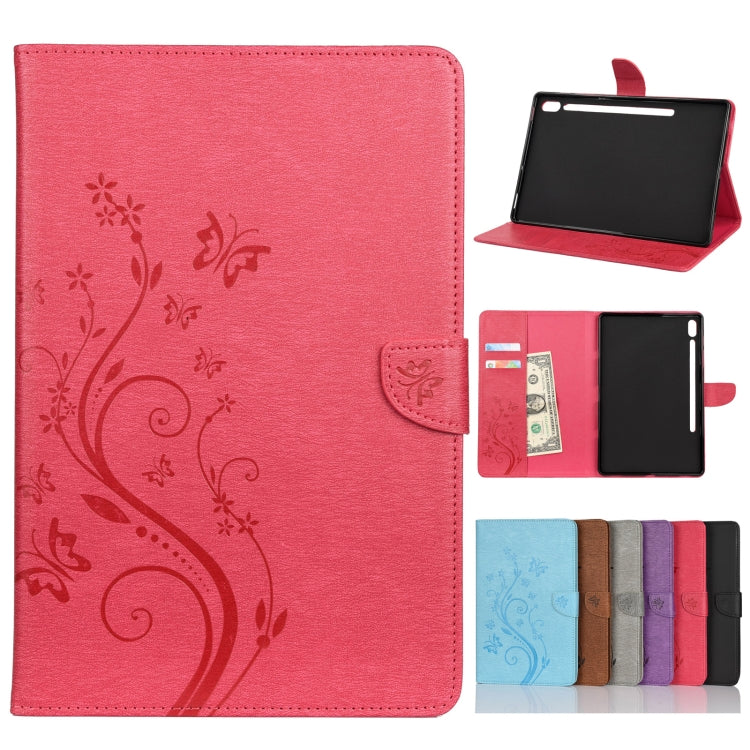 Étui à rabat horizontal  en similicuir avec motif de gaufrage de fleurs papillons avec support, fentes pour cartes et portefeuille, pour Samsung Galaxy Tab A7 10.4 (2020), Galaxy Tab A 8.4 (2020), Galaxy Tab S8 / S7 / S6