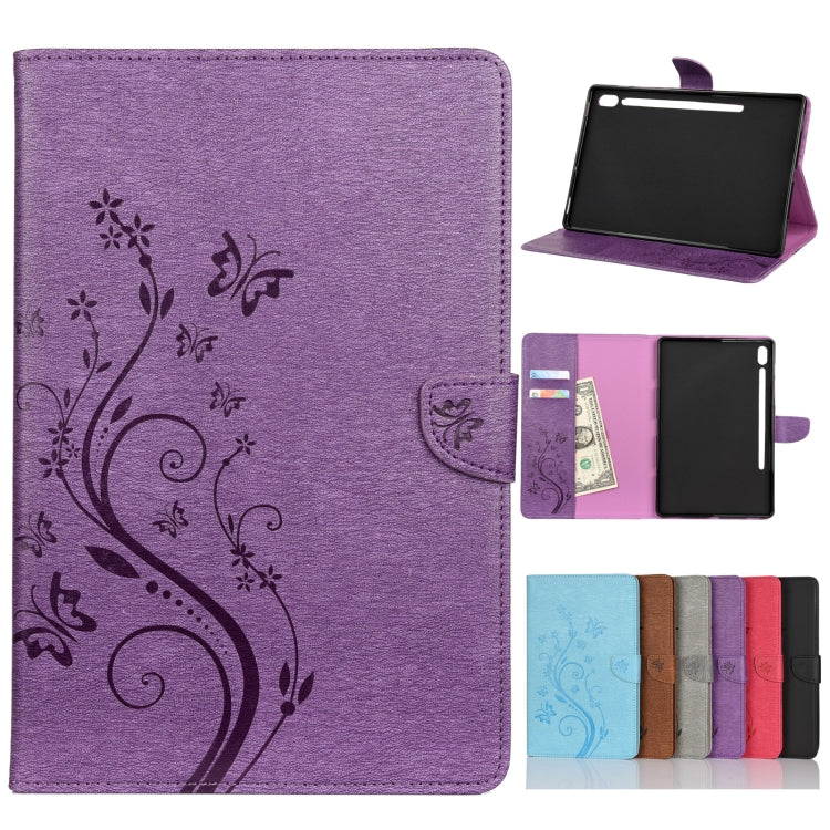 Étui à rabat horizontal  en similicuir avec motif de gaufrage de fleurs papillons avec support, fentes pour cartes et portefeuille, pour Samsung Galaxy Tab A7 10.4 (2020), Galaxy Tab A 8.4 (2020), Galaxy Tab S8 / S7 / S6